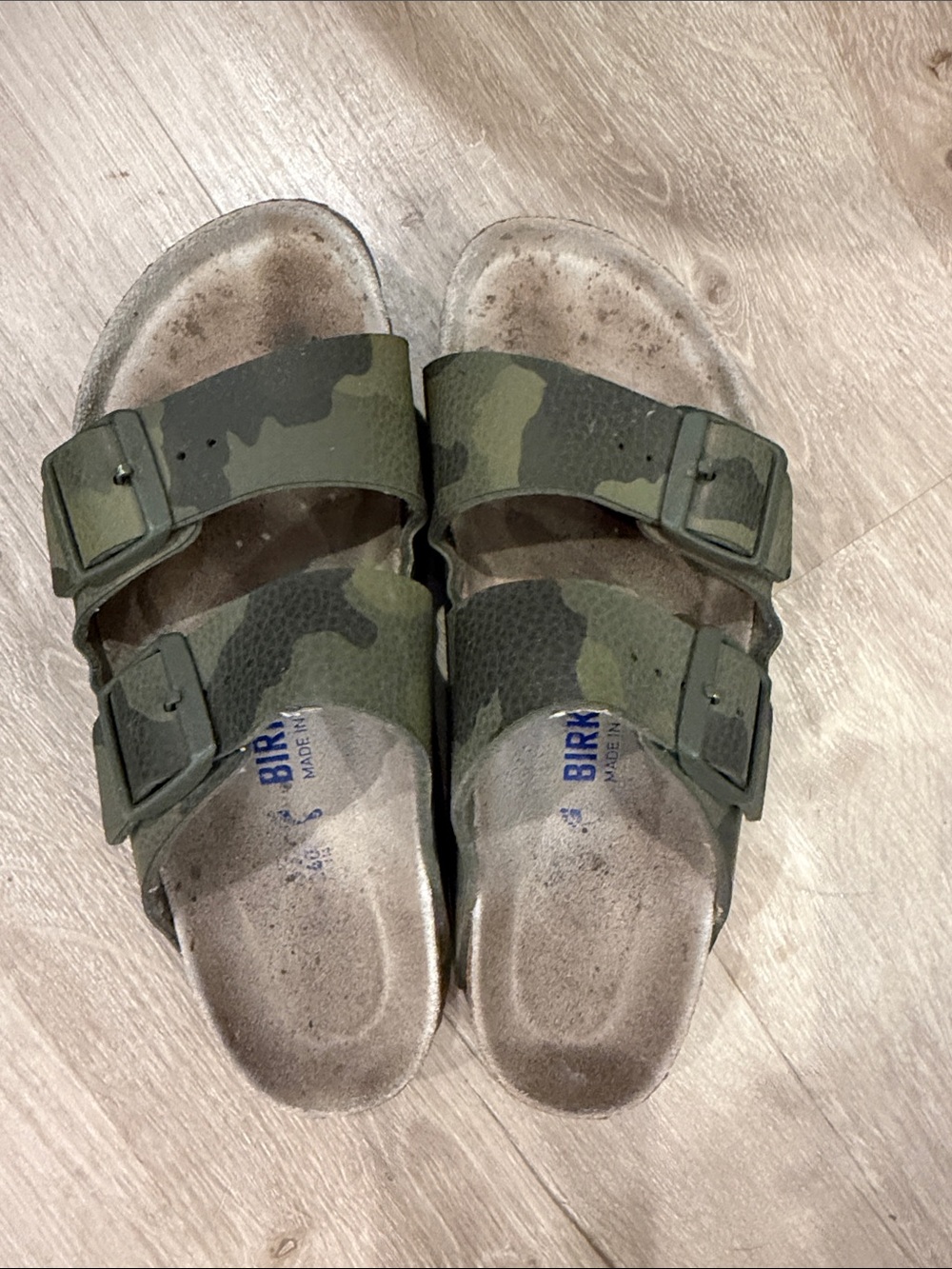 Birkenstock Women’s Camouflage Two-Strap Sandals in Olive Green